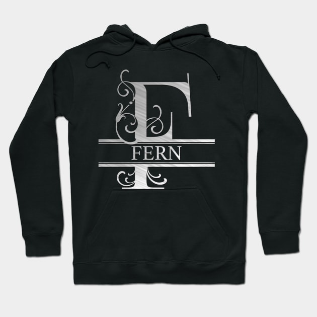 Fern Name - Silver Metallic Style  Monogram Letter F The Fern Name Gift For Fern Hoodie by RONSHOP